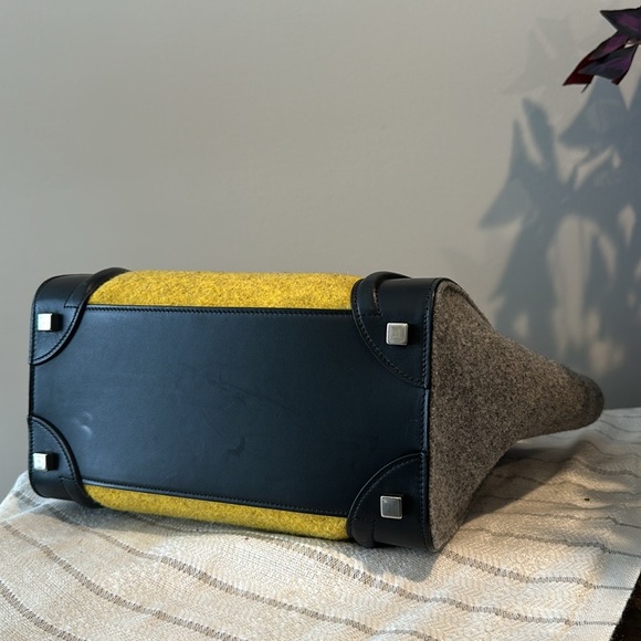 Céline Yellow, Grey, Black Leather & Wool Felt Micro Shopper Tote Fall 16’ - Picture 10 of 17